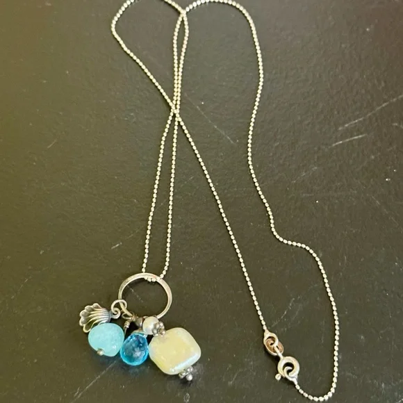 Sterling Silver Delicate Blue Glass and Pearl Bead Pendent Necklace - Picture 3 of 7